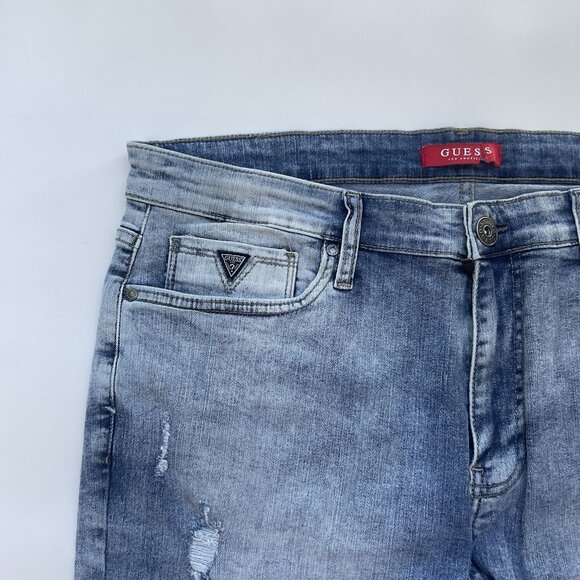 Guess Men’s Modern Skinny Jeans Destroy Stretch Denim Light Blue Size 36X32 - Picture 6 of 11